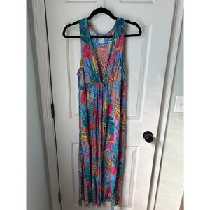Kona Sol‎ Tie Front Vibrant Floral Resortwear Vacation Cover Up Dress Size S/M
